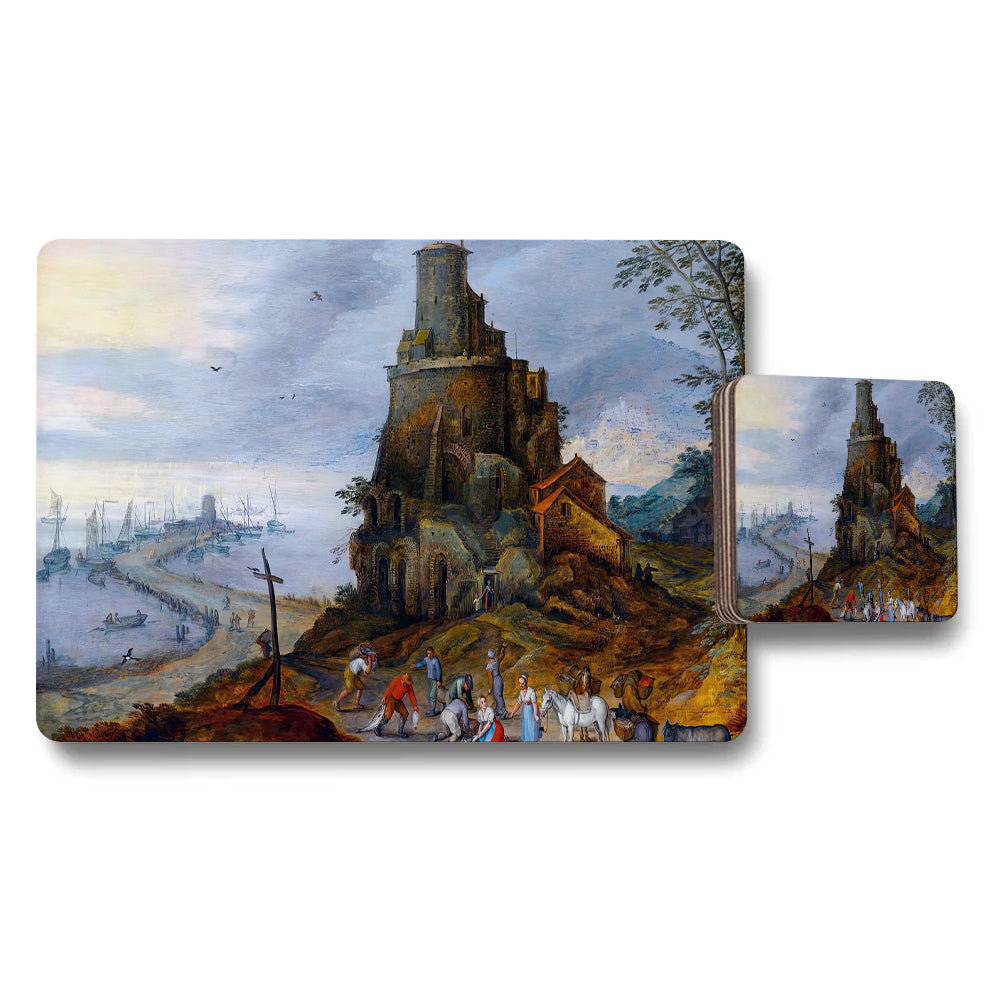Ruined Castle On Riverbank Placemats And Coasters Set Artwork