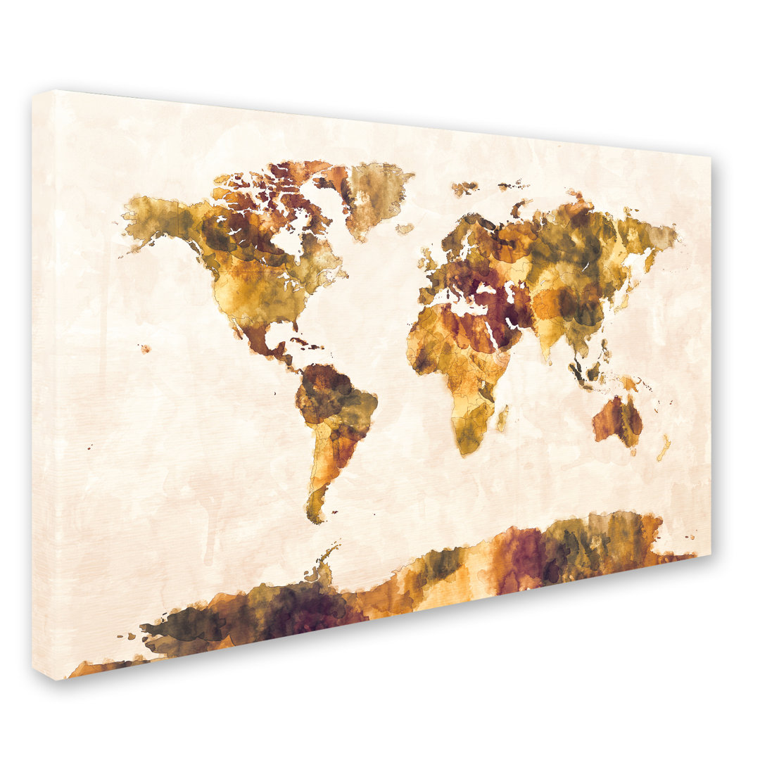 'World Map Watercolor' Painting Graphic Art on Wrapped Canvas Ivy Bronx 