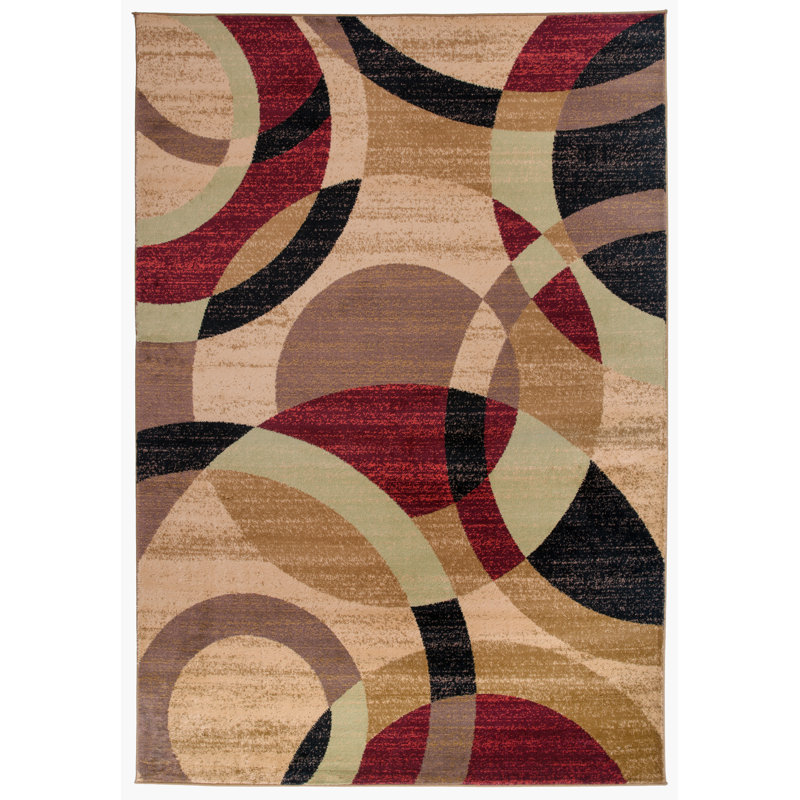 Mehul Geometric Multi Colored Area Rug in Red/Brown/Black - Modern Polypropylene Carpet for Living Room, Bedroom, Entryway, or Dining Room