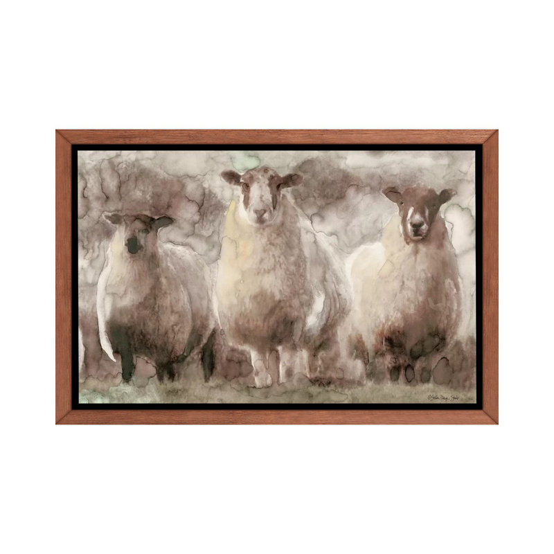 Trois moutons - reproduction d'art, H 26 po x l 40 po x 1,5 po, Toile avec cadre en bois classique