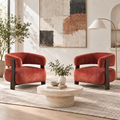Fauteuil d'appoint moderne rembourré avec dossier arrondi, fauteuil lounge contemporain avec structure en bois pour salon et chambre (paquet de 2)