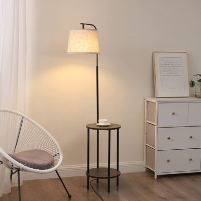 Lampe sur pied avec table de chevet en bois, style champêtre