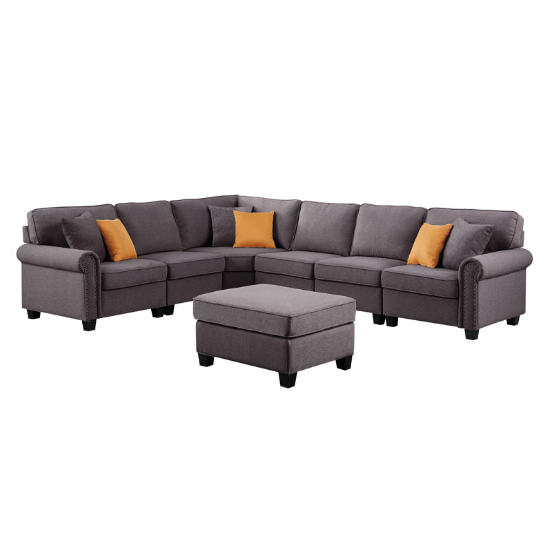 Sherburne Upholstered L-Shaped Sectional Reversible, Dark Gray Polyester Blend