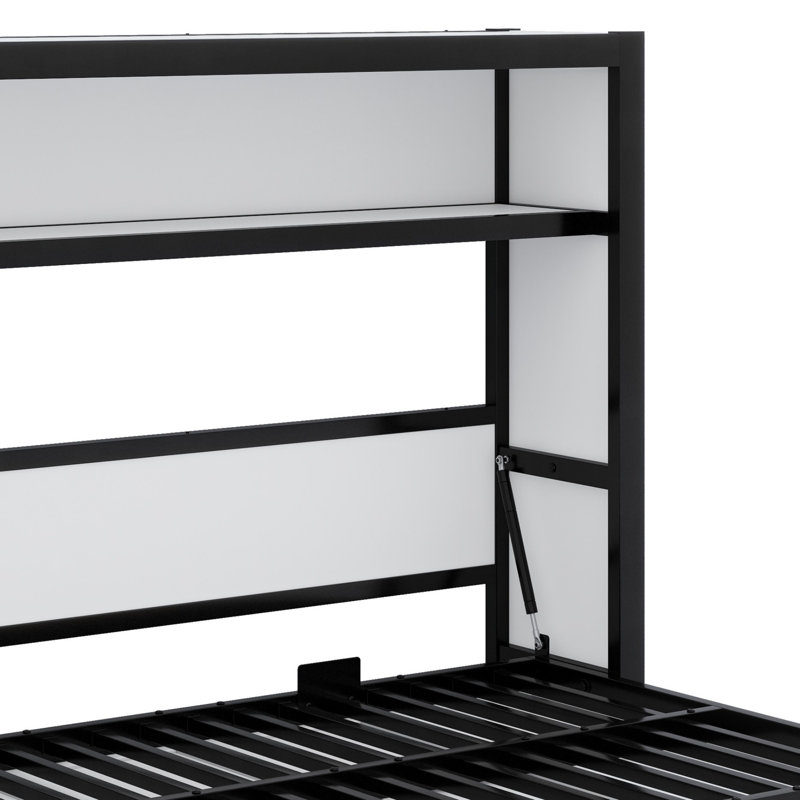 Lit escamotable avec tablettes, lit escamotable en métal au design pliable et peu encombrant, Blanc