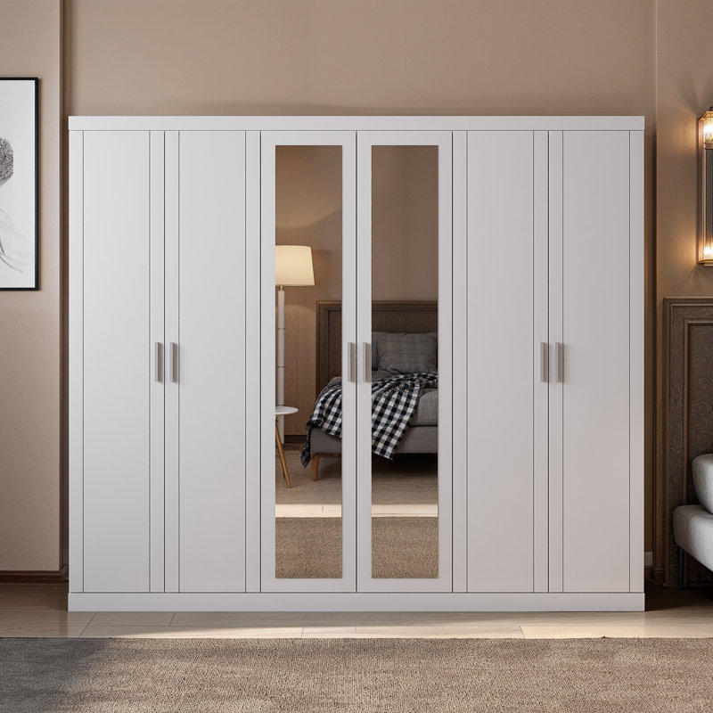 6 Door Wardrobe With Mirror, White