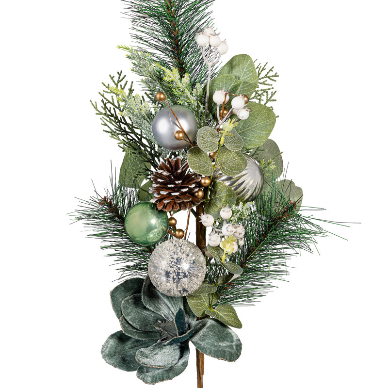 Artificial Pine Stem with Ornaments, 25"H
