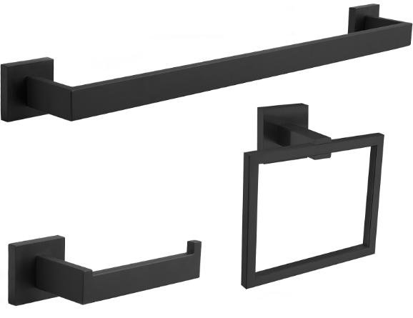Ensemble de quincaillerie de salle de bain 3 pièces Kins Matte Black, Noir mat
