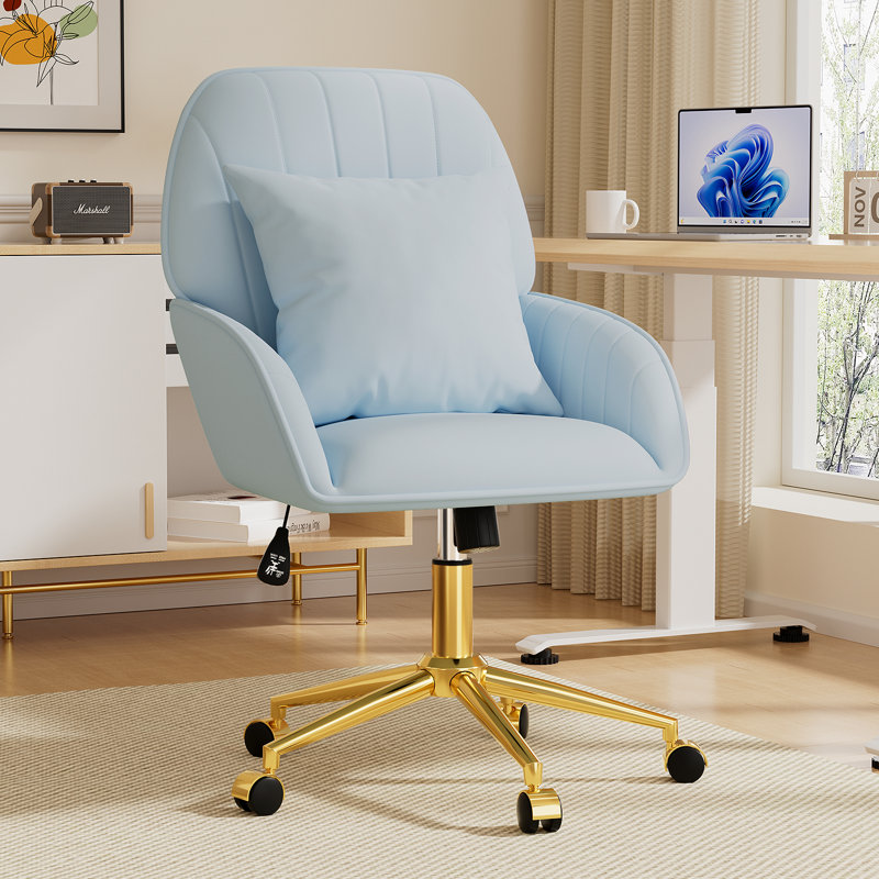 Chaise de bureau à domicile, fauteuil de coiffeuse en velours, confortable avec roues pivotantes réglables, pour le salon, la chambre à coucher, bleu