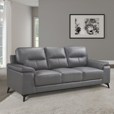 Guluzar 89" Modern & Contemporary Genuine Leather Sofa - Top Grain Leather Seating Surfaces, Modern Exposed Metal Feet by Wrought Studio