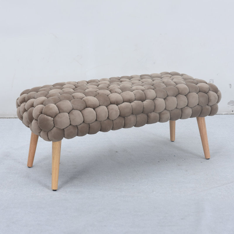 Aciel 97cm Wide Velvet Tufted Rectangle Geometric Shapes Footstool Ottoman, Brown