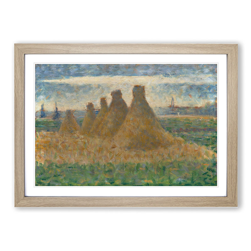 Haystacks by Georges Seurat - Framed Print, 48cm H x 65cm W x 2cm D, Oak Framed