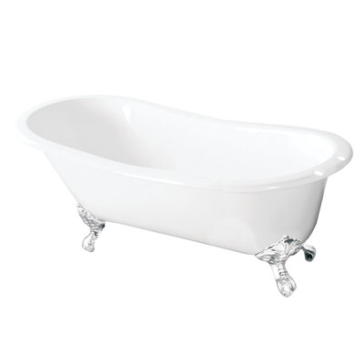 Kingston Brass Tazatina 57-Inch Cast Iron Oval Single Slipper Clawfoot Tub (7-Inch Faucet Drillings)