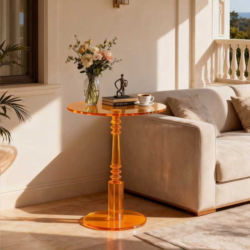 Acrylic Side Table, End Table With Round Top Solid Post, Pedestal Table For Living Room, Bedroom, Balcony, Easy Assembly (clear, 17.7“×17.7”×23.6“ In)