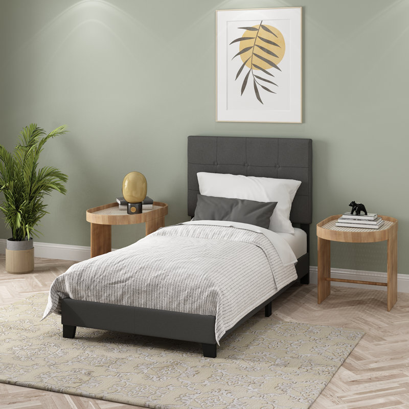 Anding Upholstered Slat Bed, Stone, Twin