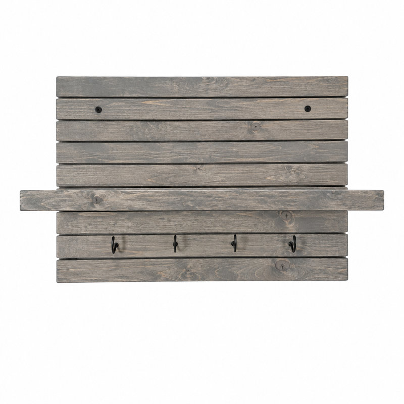 Waypoint Wall Organizer Shelf with Key Hooks - Rustic Entryway Storage Shelf for Keys, Wallets, and Everyday Essentials, Gray
