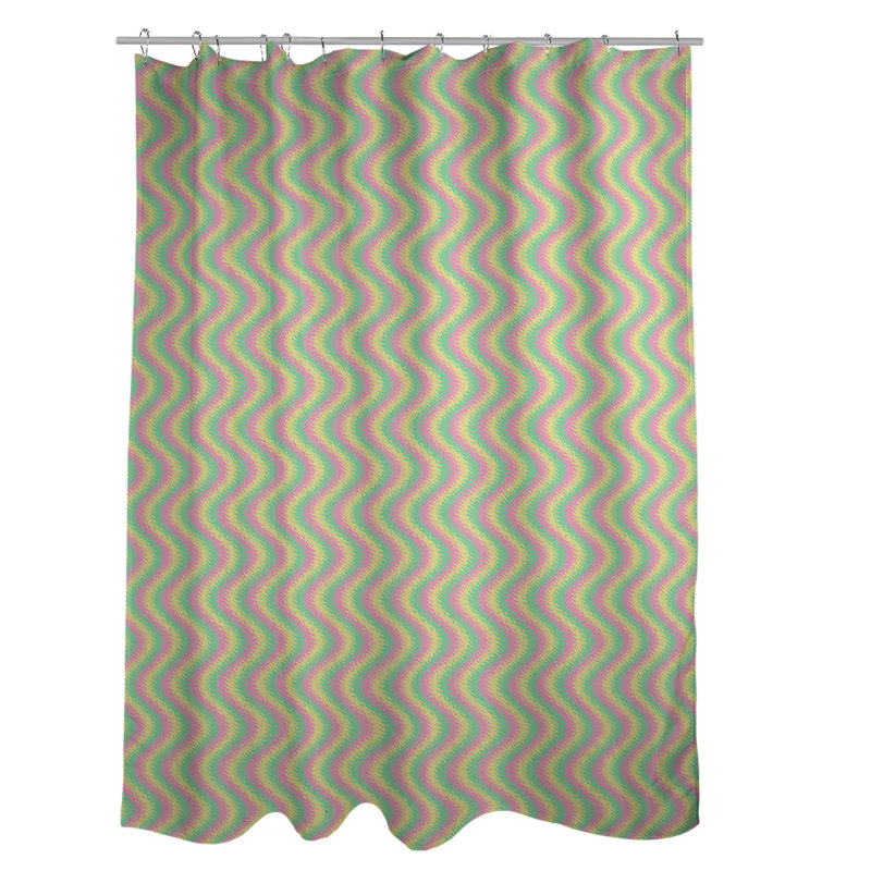 Katelyn Elizabeth Wavy Stripes Single Shower Curtain, Pink/Yellow/Green