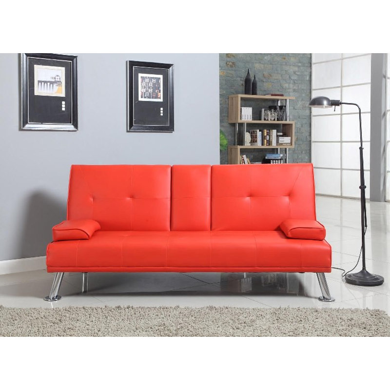 Comerford 3 Seater Faux Leather Sofa Bed, Red, 51cm H x 165cm W x 75cm D