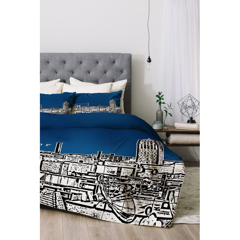 Bird Ave Polyester Duvet Cover, Navy, King Duvet Cover + 2 King Shams
