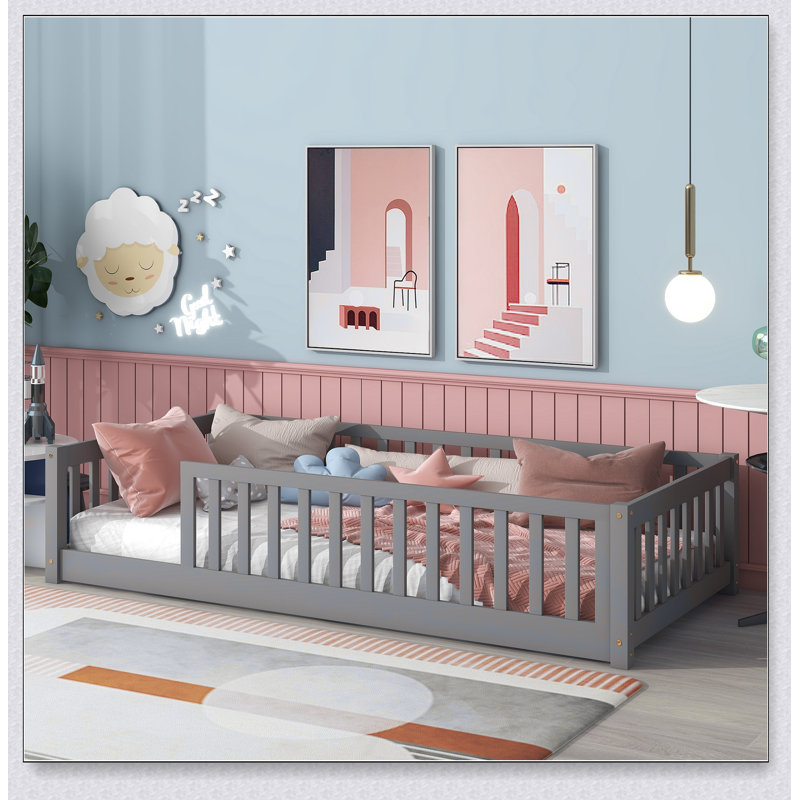 Lit plateforme au sol avec clôture sans porte, Gris