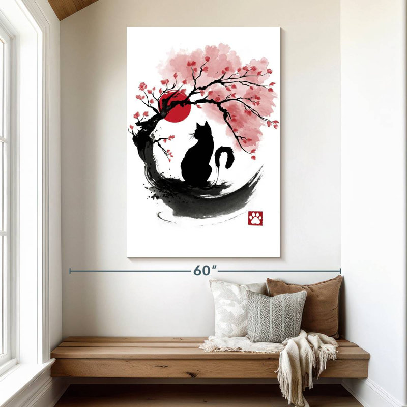 Brami sakura chat Sumi-E, H 51 po x l 34 po