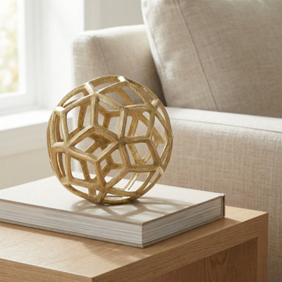 Aurelia Lattice Orb 7.5" Gold Aluminum Sculpture