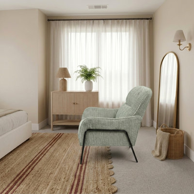 Fauteuil d'appoint moderne à rayures et rembourré avec support lombaire ergonomique et structure industrielle
