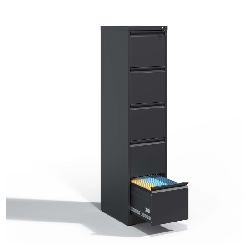 Classeur vertical à 5 tiroirs en métal avec serrure - Rangement de bureau noir