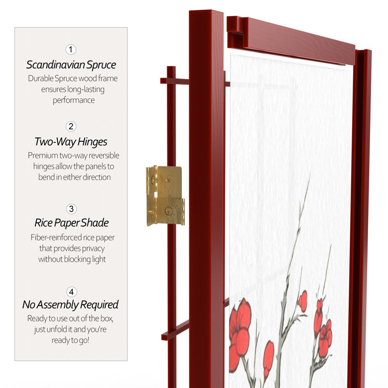 83.5" Cherry Blossom Shoji Room Divider, 5, Rosewood