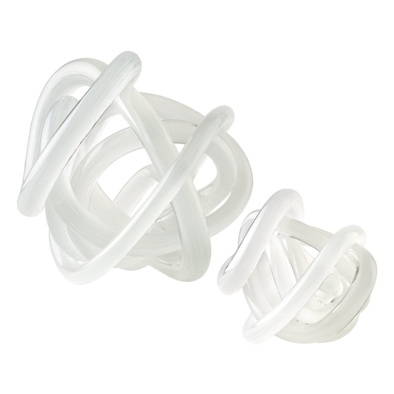 Glass Knot Coastal Abstract Tabletop Decor, Set of 2, White