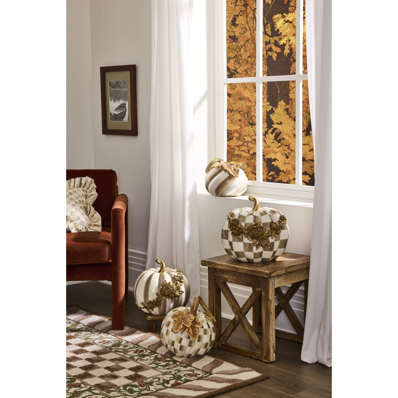 Mocha Stripe Floral Garland Pumpkin