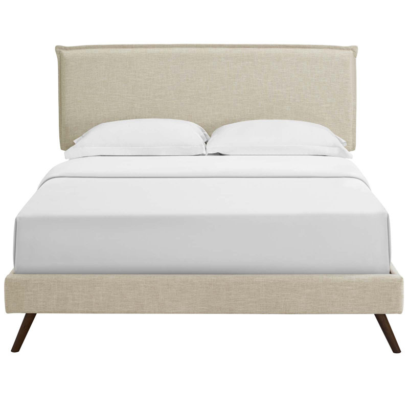 Lit plateforme Amaris avec pieds évasés ronds par Modway, Grand, Beige