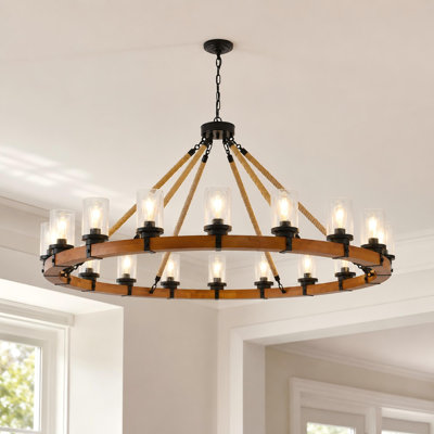 18 - Light Dimmable Wagon Wheel Chandelier
