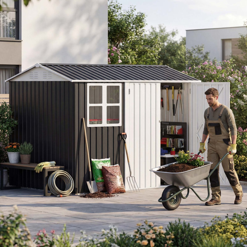 Balconera 8 Ft W X 6 Ft D Galvanized Steel Storage Shed With Window, 94.4" H x 75.5" W x 74" D