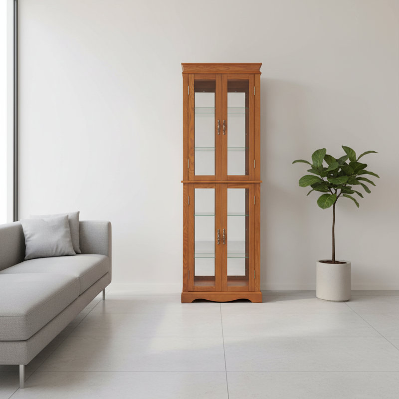 Vitrine 70 po avec 6 tablettes en verre, Chêne