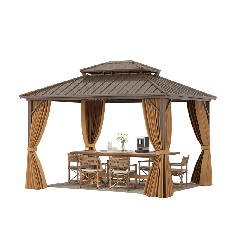 Hardtop Gazebo with  Netting Heavy-Duty Double-Roof Galvanized Metal Top, 111.6" H x 144" W x 120" D
