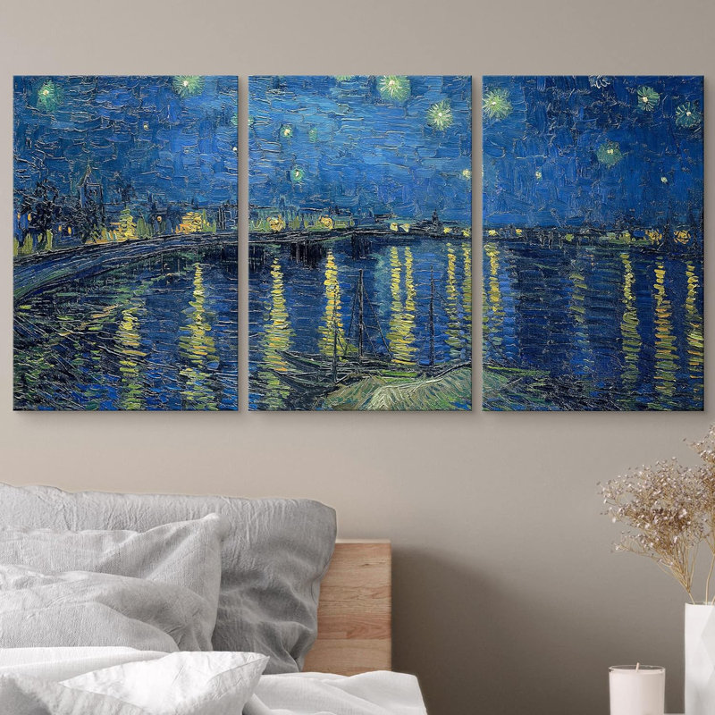 Célèbre œuvre d'art «Starry Night Over The Rhone on Canvas» par Vincent Van Gogh, H 36 po x l 72 po x P 1,5 po