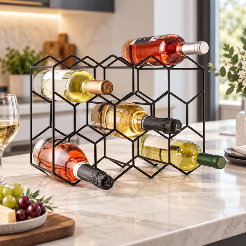 14 - Bottle Iron Wine Bottle Rack in Black