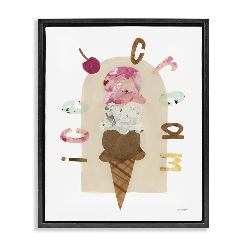  «Ice Cream Whimsy Floater», art mural sur toile par Haley Knighten, Cadre flottant noir de jais, H 21 po x l 17 po