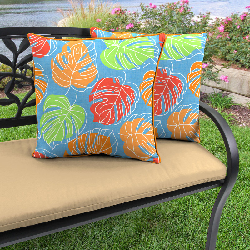 16" x 16" Outdoor Throw Pillow with Welt, Red/Orange/Green/blue Leaves