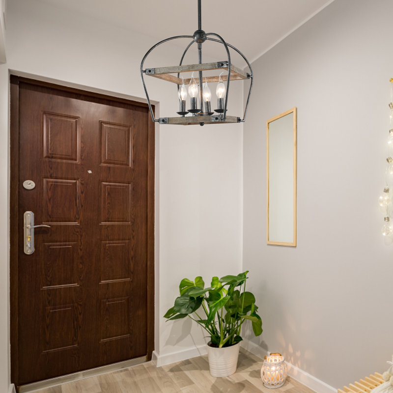 Plafonnier pour îlot de cuisine Farmhouse, lustre rustique en bois 4 lumières, lanterne industrielle suspendue sur table