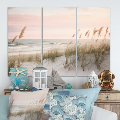 «Ocean Spring Bliss Tender Pastel Beach Grass III» - ensemble d'art mural sur toile de plage