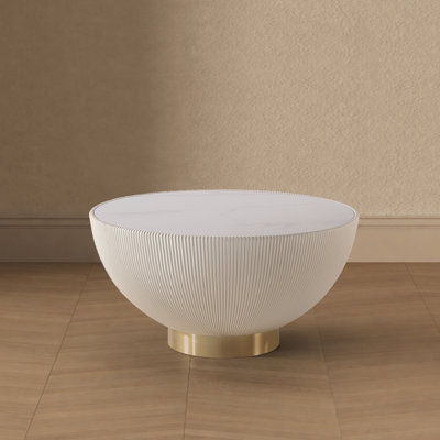 Anderson 28" Modern Vegan Leather Upholstered Stainless Steel Coffee Table with Sintered Stone Top in Cream
