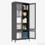 Grande armoire de rangement en métal avec 4 portes vitrées et 5 tablettes latérales