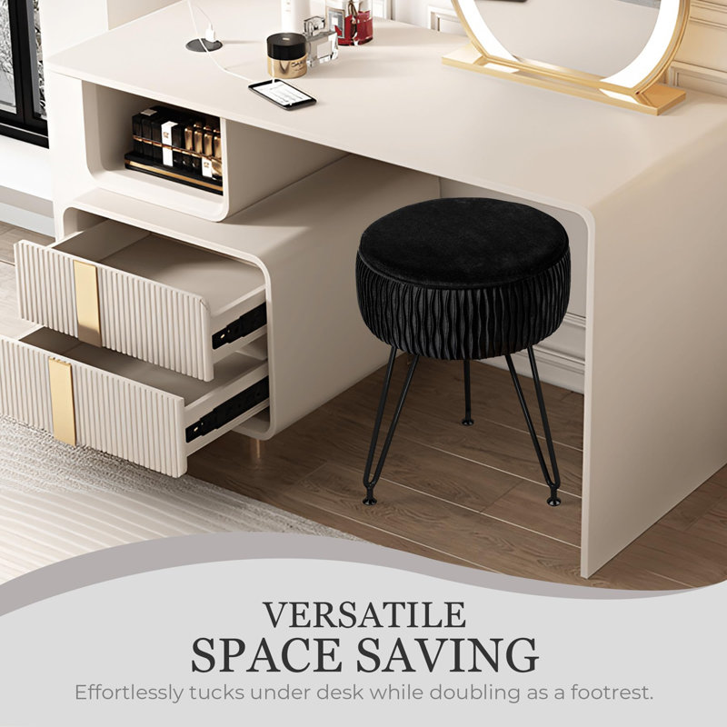 Tabouret de coiffeuse en velours, Noir, noir, noir, noir