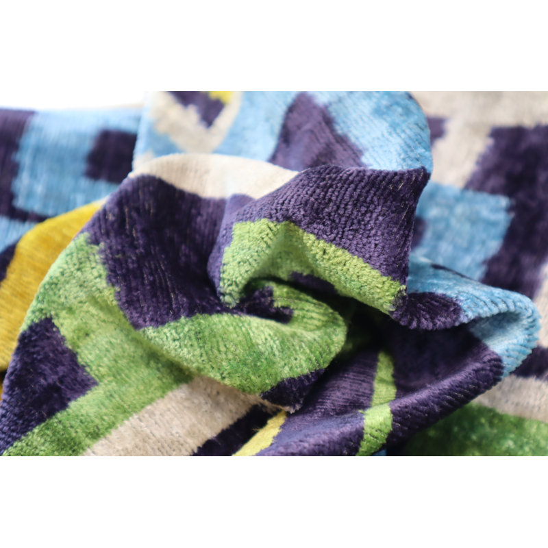 Velvet Lumbar Pillow Cover & Insert, Blue/Green/Yellow Geometric 1