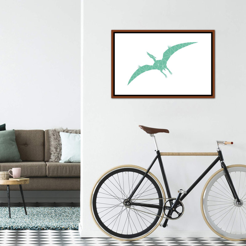 Geometric Dino Pterodactylus - impression d'art graphique, H 26 po x l 40 po x 1,5 po, Toile avec cadre en bois classique