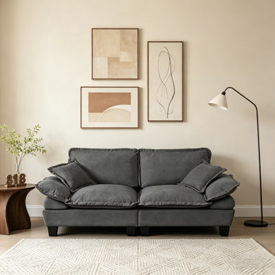 Modern Sailboat Inspired Curved Armrest Cloud 2-Seater Loveseat, High Density Foam Modular Chenille Sofa, Sturdy Wooden Frame Small Space Apartment Furniture