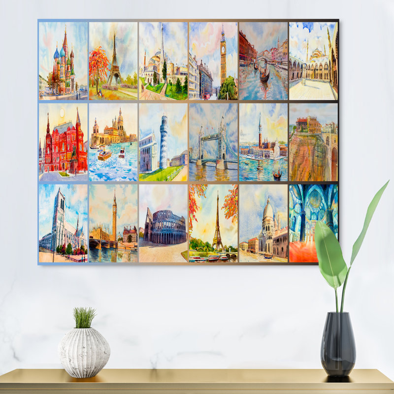 «World Travel Famous Monument», reproduction sur toile flottante, H 24 po x l 36 po x P 1 po, Toile tendue
