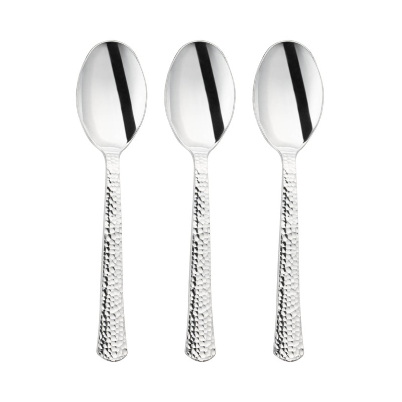 Cuillères en plastique martelé argent brillant métallique