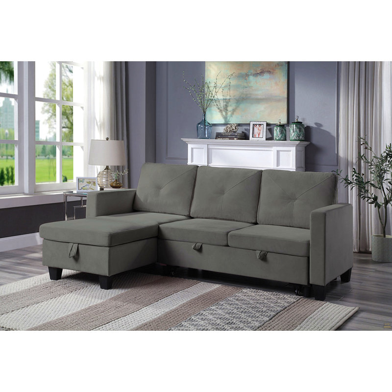 Canapé-lit modulaire réversible en velours de 82,5 po avec méridienne de rangement, Gris foncé